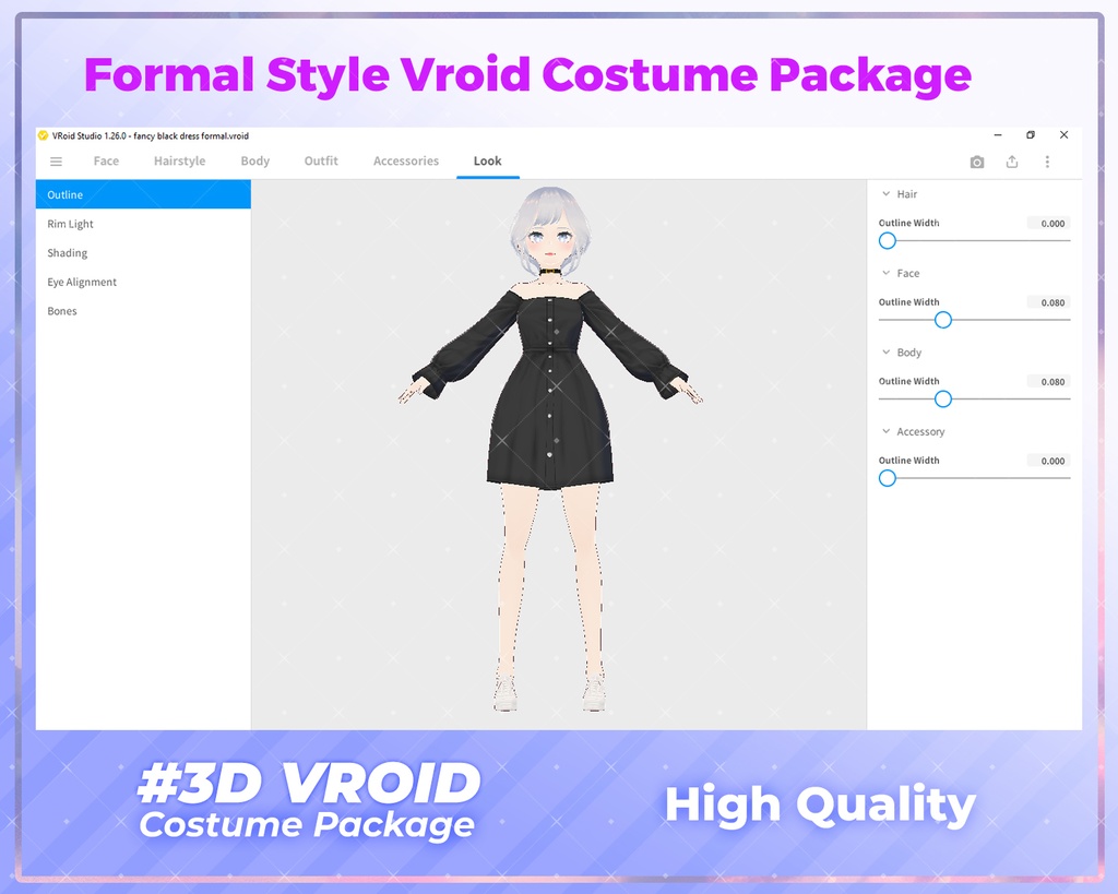 3D VRoid Outfit Pack Luxury & Professional Formal Wear Black Dress for VRoid Models | VRoid Fashion Set, VRoid Clothes, VTuber Elegant Outfit
