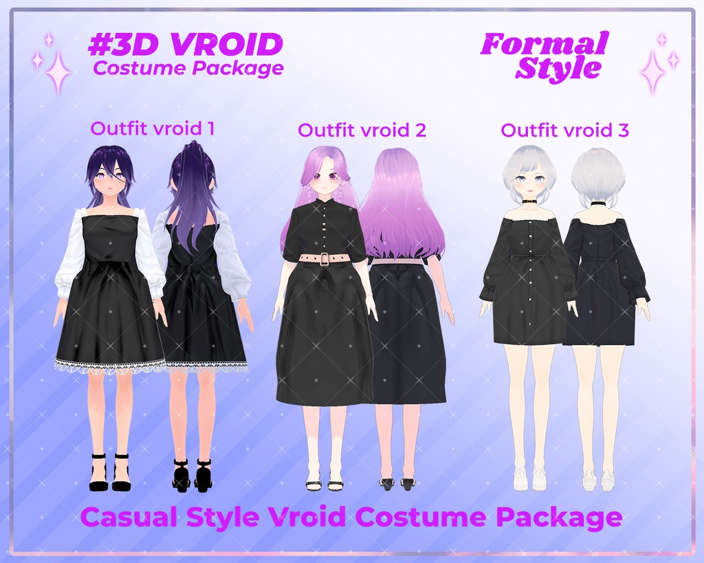 3D VRoid Outfit Pack Luxury & Professional Formal Wear Black Dress for VRoid Models | VRoid Fashion Set, VRoid Clothes, VTuber Elegant Outfit
