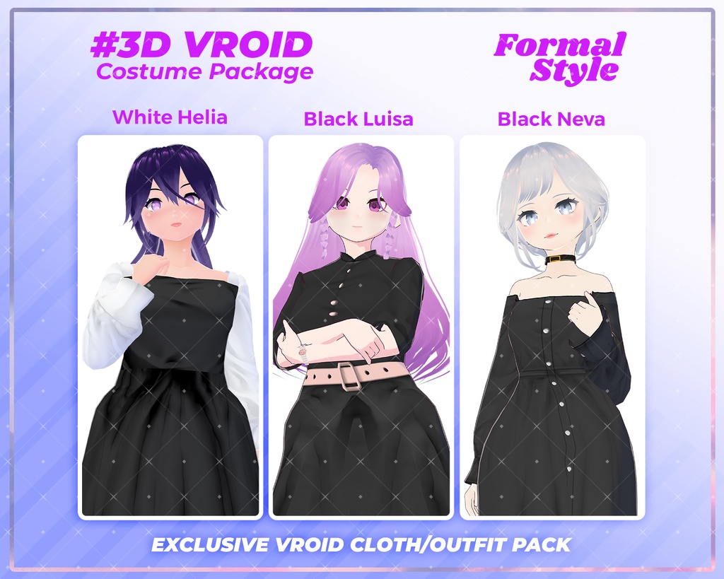 3D VRoid Outfit Pack Luxury & Professional Formal Wear Black Dress for VRoid Models | VRoid Fashion Set, VRoid Clothes, VTuber Elegant Outfit