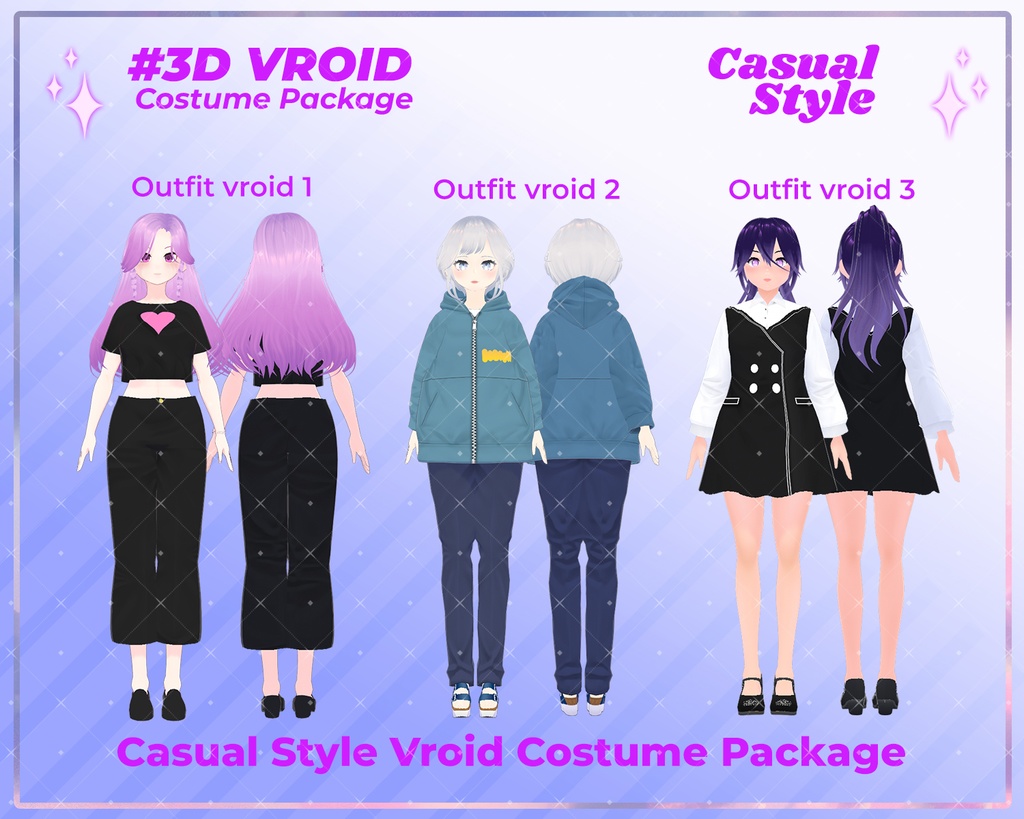 3D VRoid Outfit Pack Modern Street & Casual Wear for VRoid Models | VRoid Simple Wear, VRoid Outfit, VTuber Street Fashion