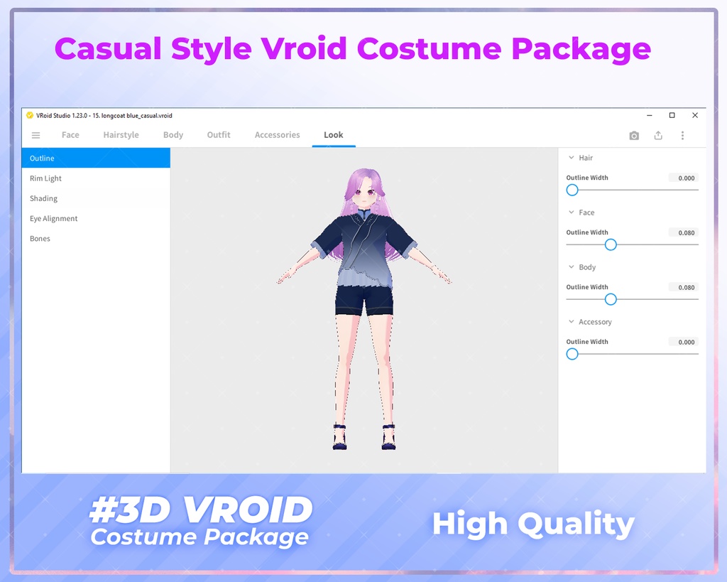 3D VRoid Outfit Pack Cool & Minimalist Casual Fashion for VRoid Models | 3D VTuber, Virtual Fashion, VRoid Assets, VRoid Texture
