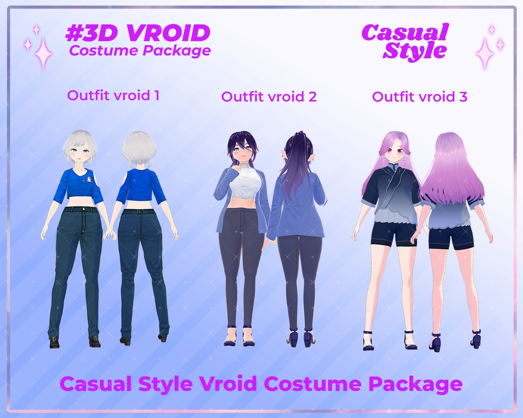 3D VRoid Outfit Pack Cool & Minimalist Casual Fashion for VRoid Models | 3D VTuber, Virtual Fashion, VRoid Assets, VRoid Texture