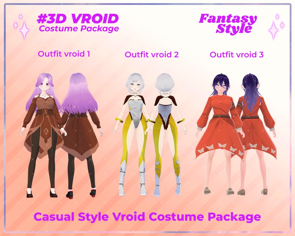3D VRoid Fantasy Outfit Pack Magical & Elegant Clothes for VRoid Models | Fantasy Dress VRoid, VRoid Dress, VRoid Street Fashion