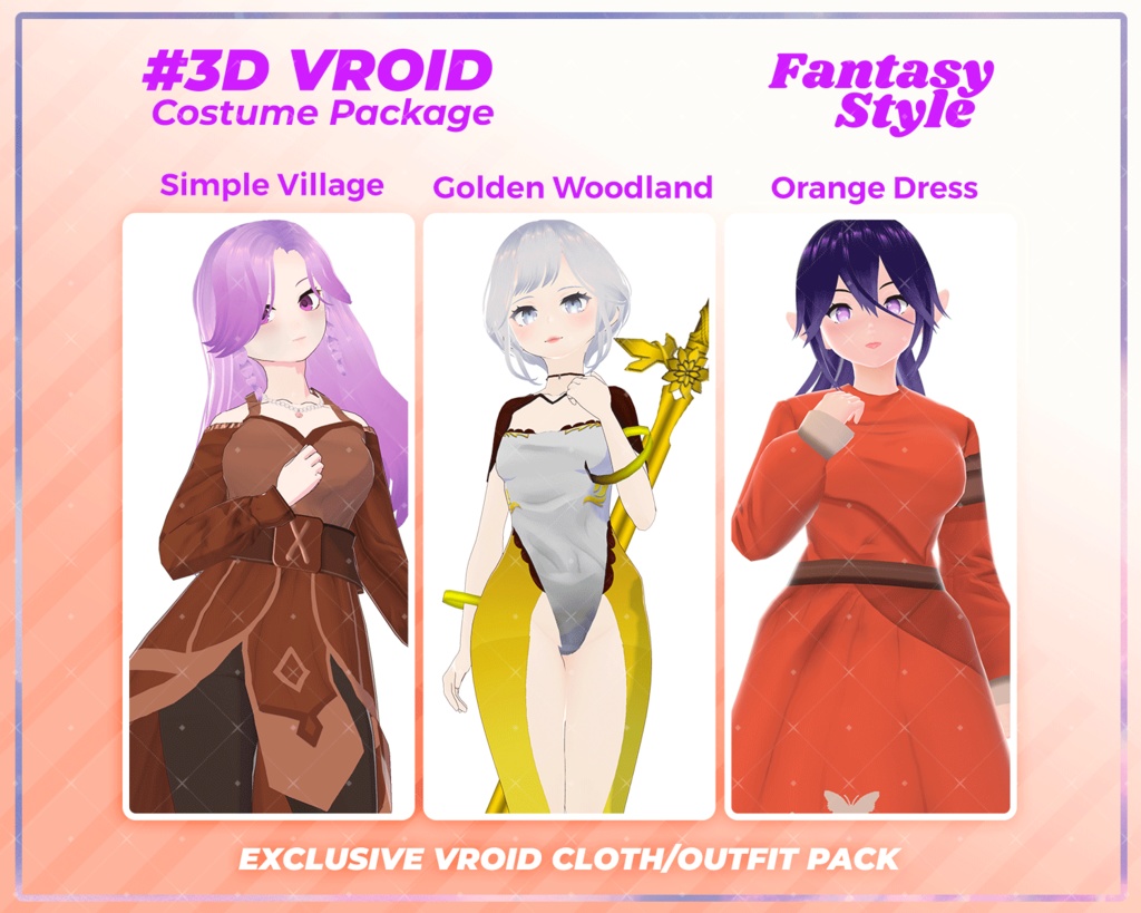 3D VRoid Fantasy Outfit Pack Magical & Elegant Clothes for VRoid Models | Fantasy Dress VRoid, VRoid Dress, VRoid Street Fashion