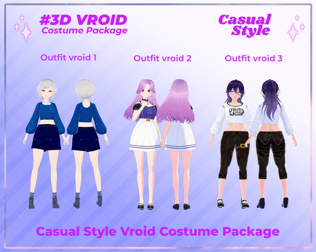 3D VRoid Outfit Pack Urban Casual Looks for VRoid Models | VTuber Modern Fashion, VRoid Casual, VRoid Style
