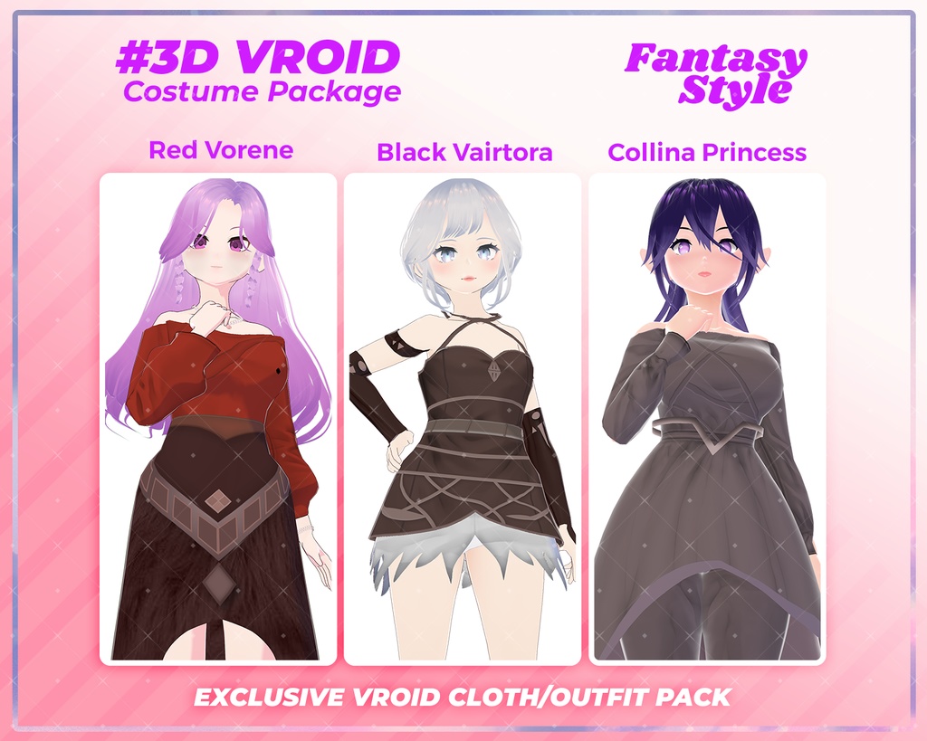 3D VRoid Outfit Pack Fantasy Style Dark Enchanted Costumes for VRoid Models | VRoid Clothes, VRoid Costume, VRoid Fashion