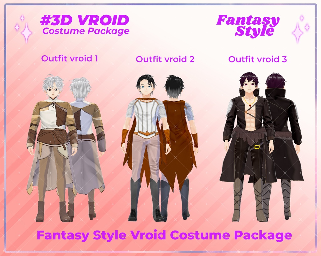 3D VRoid Fantasy Male Outfit Pack Heroic & Mystic Attire for VRoid Models | VRoid Costume, VRoid Attire, VRoid Clothes
