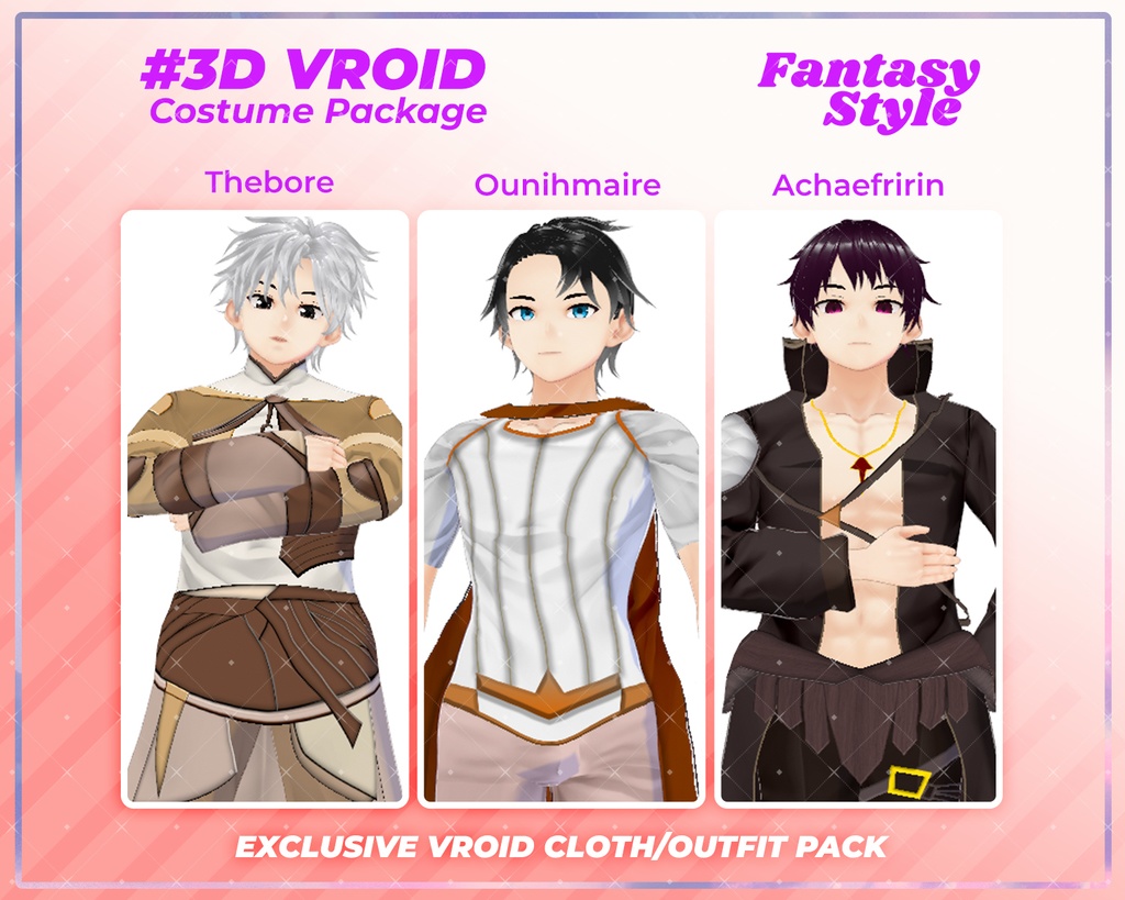 3D VRoid Fantasy Male Outfit Pack Heroic & Mystic Attire for VRoid Models | VRoid Costume, VRoid Attire, VRoid Clothes