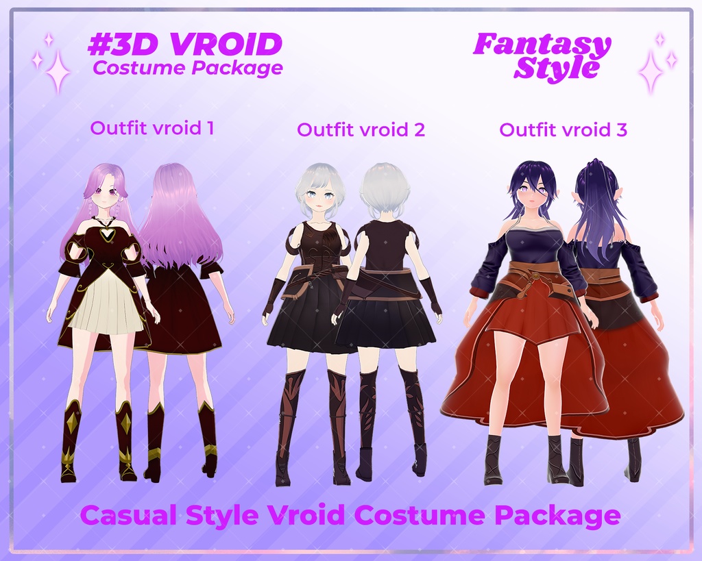 3D VRoid Outfit Pack Fantasy Style Royal & Adventurer Costumes for VRoid Models | VRoid Clothes, VRoid Costume, VRoid Fashion