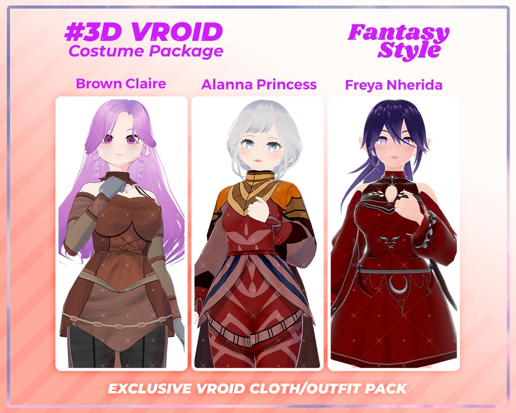 3D VRoid Outfit Pack Fantasy Style Warrior & Noble Princess Costumes for VRoid Models | VRoid Clothes, VRoid Costume, VRoid Fashion