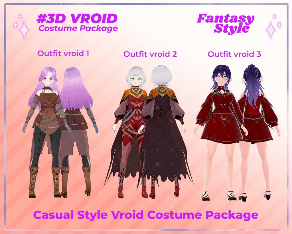 3D VRoid Outfit Pack Fantasy Style Warrior & Noble Princess Costumes for VRoid Models | VRoid Clothes, VRoid Costume, VRoid Fashion