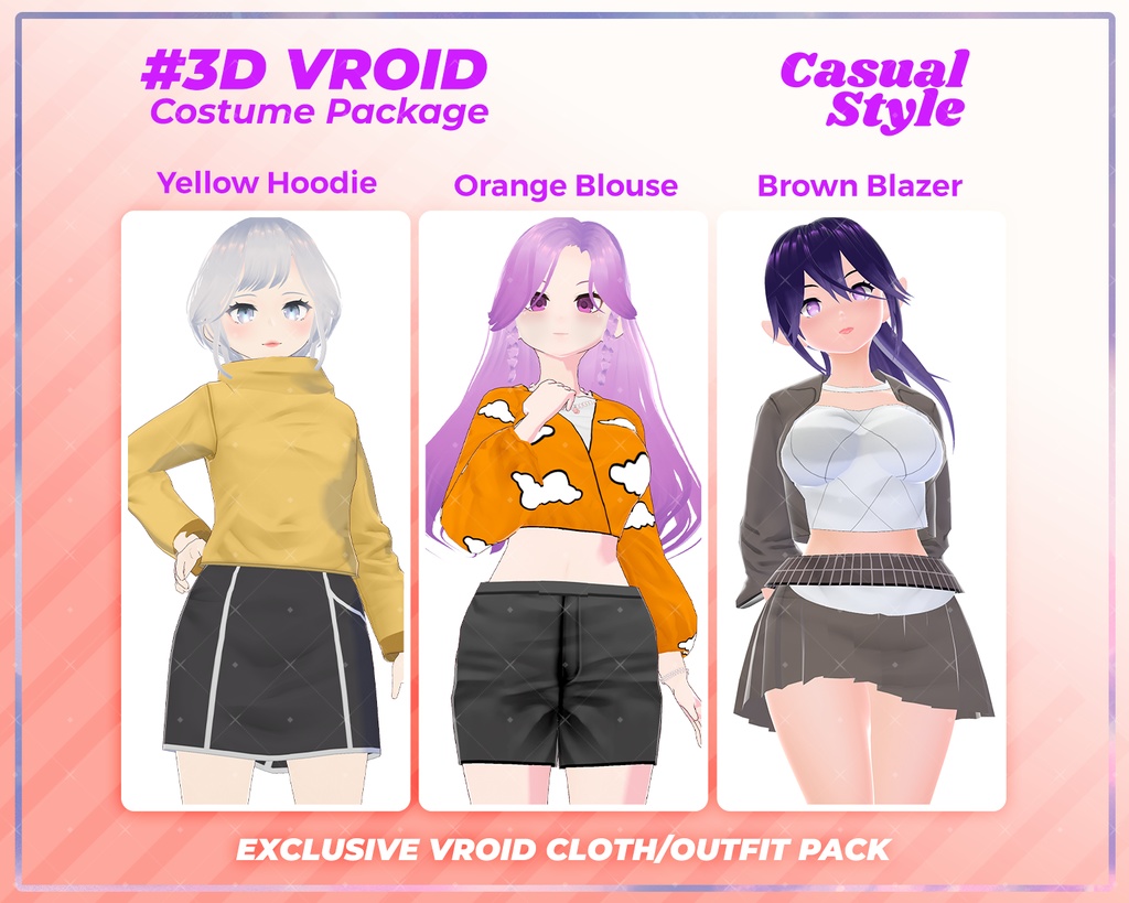 3D VRoid Outfit Pack Casual Style Chic & Trendy Clothes for VRoid Models | VRoid Clothes, VRoid Costume, VRoid Fashion