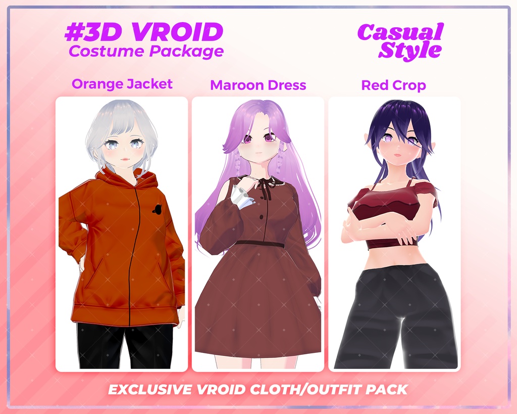 3D VRoid Outfit Pack Casual Style Trendy & Streetwear Clothes for VRoid Models | VRoid Clothes, VRoid Costume, VRoid Fashion
