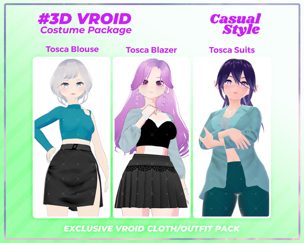 3D VRoid Outfit Pack Casual Style Elegant Tosca Fashion for VRoid Models | VRoid Clothes, VRoid Costume, VRoid Fashion