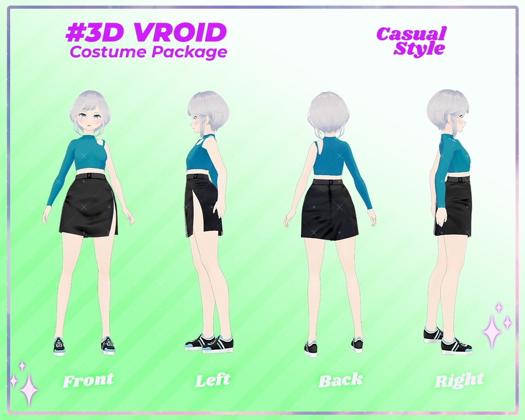 3D VRoid Outfit Pack Casual Style Elegant Tosca Fashion for VRoid Models | VRoid Clothes, VRoid Costume, VRoid Fashion