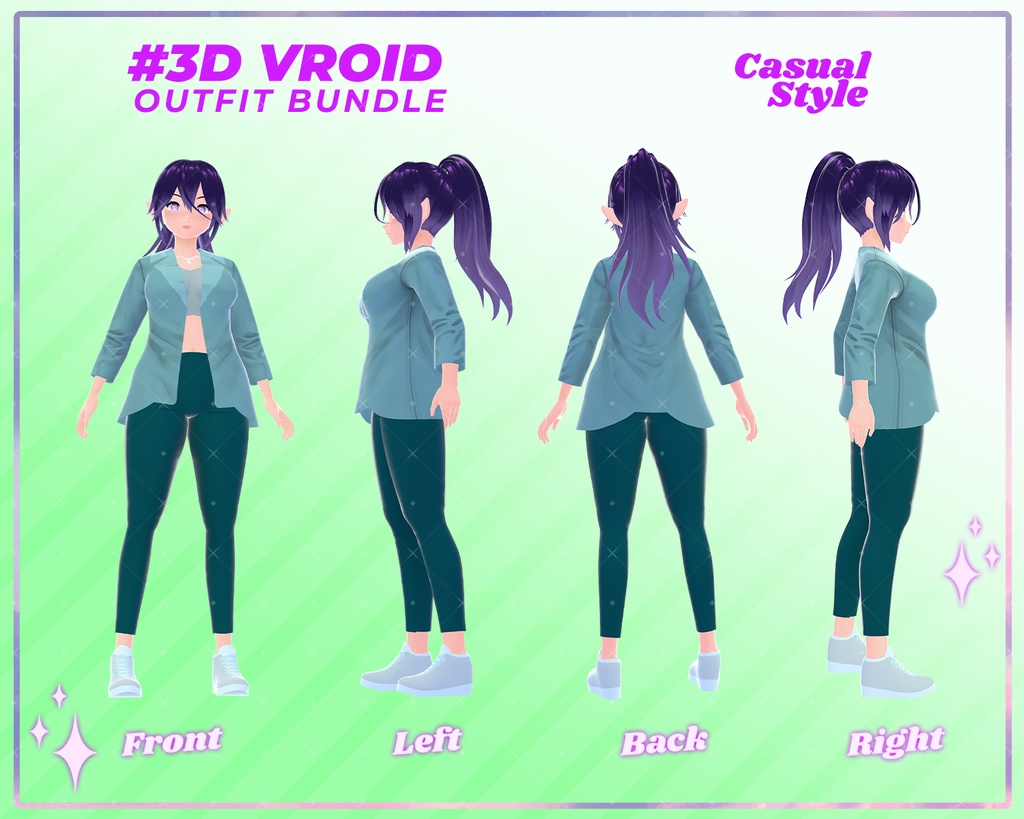 3D VRoid Outfit Pack Casual Style Elegant Tosca Fashion for VRoid Models | VRoid Clothes, VRoid Costume, VRoid Fashion