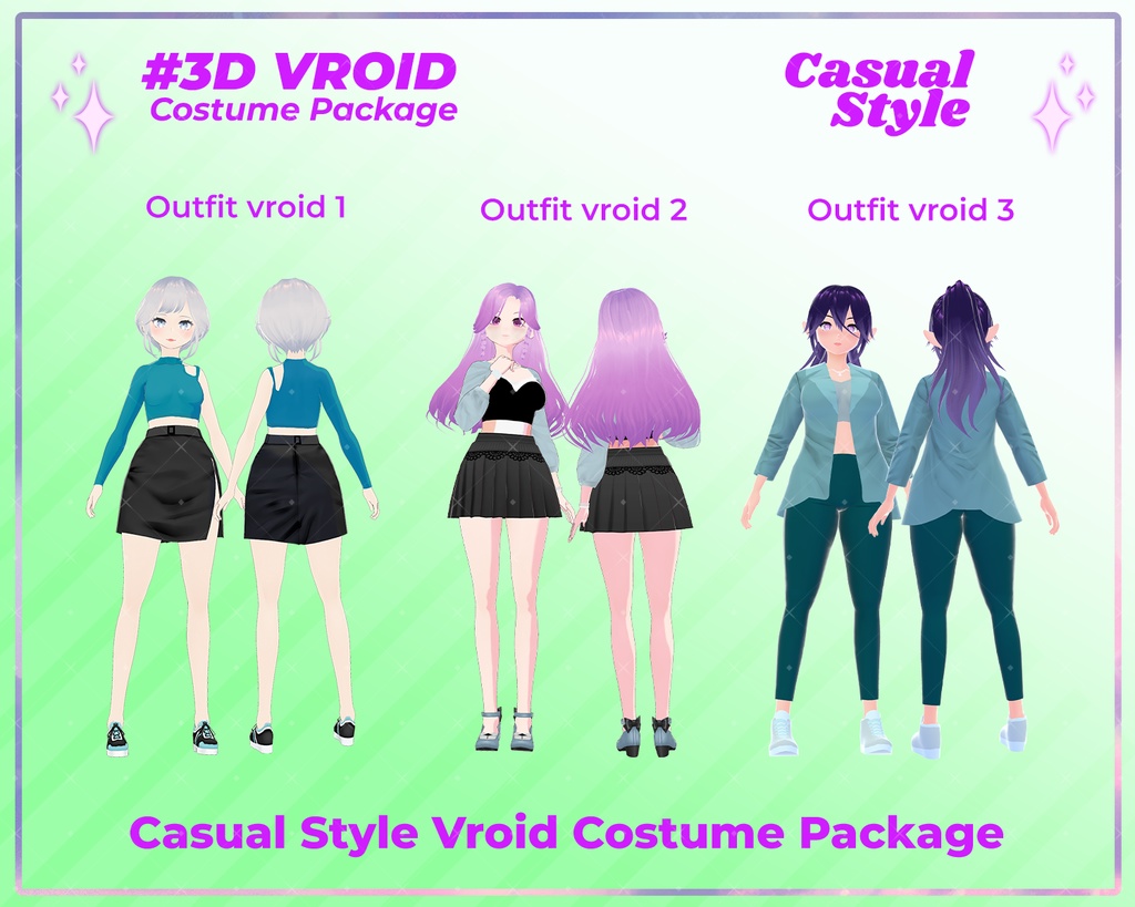 3D VRoid Outfit Pack Casual Style Elegant Tosca Fashion for VRoid Models | VRoid Clothes, VRoid Costume, VRoid Fashion