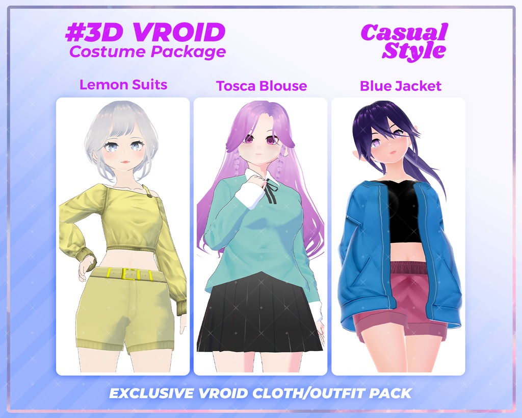 3D VRoid Outfit Pack Casual Style Colorful & Trendy Fashion for VRoid Models | VRoid Clothes, VRoid Costume, VRoid Fashion