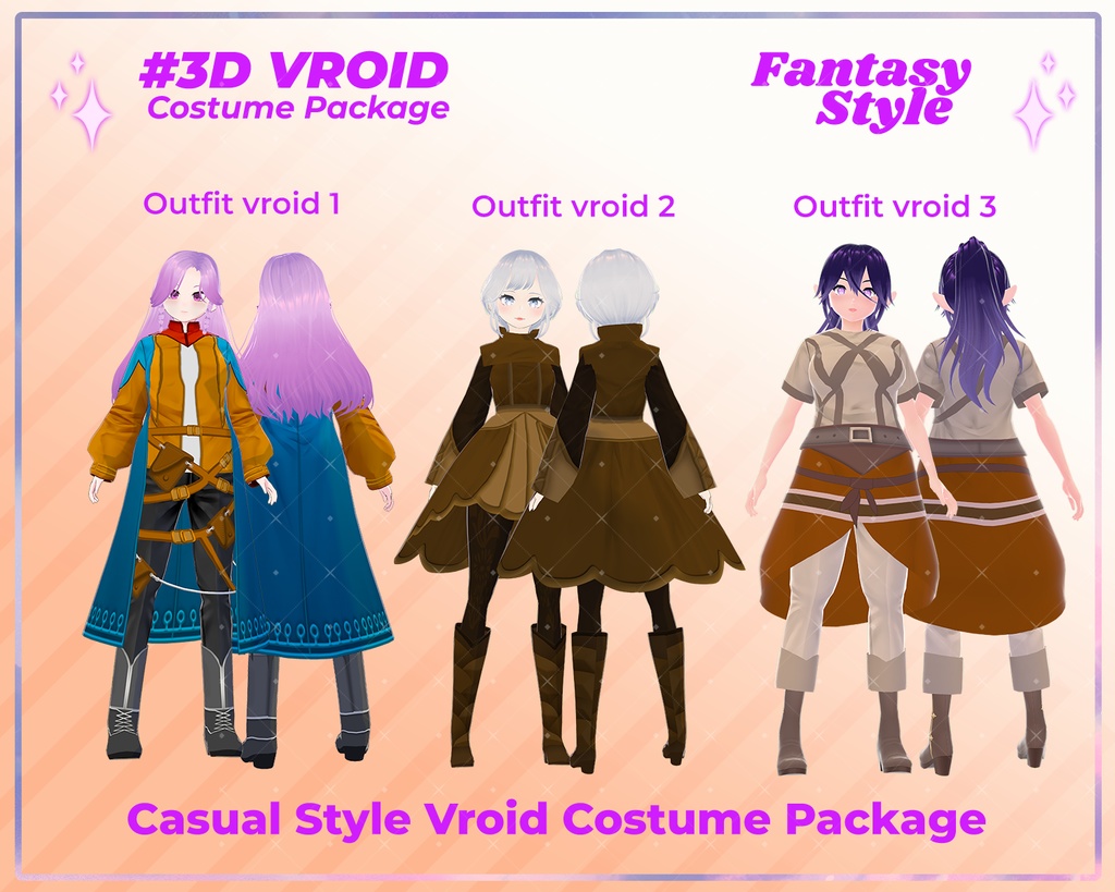 3D VRoid Outfit Pack Fantasy Style Adventurer & Warrior Costumes for VRoid Models | VRoid Clothes, VRoid Costume, VRoid Fashion