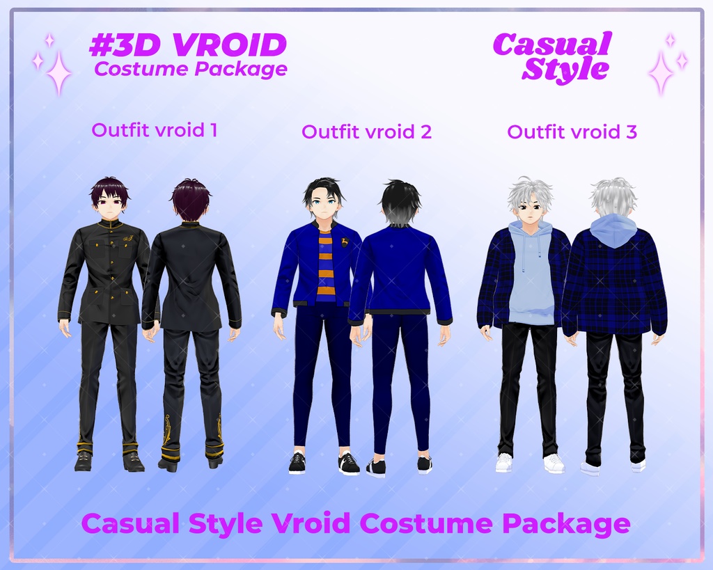 3D VRoid Outfit Pack Casual Style Modern & Cool Male Fashion for VRoid Models | VRoid Clothes, VRoid Costume, VRoid Fashion