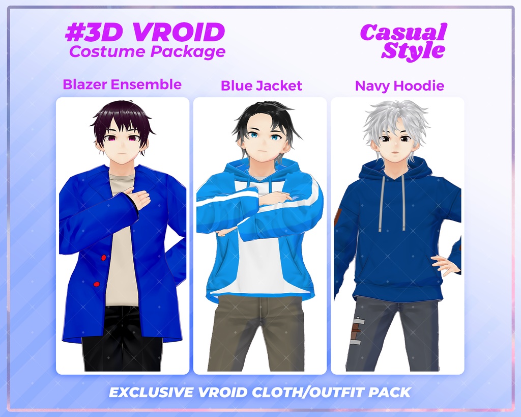 3D VRoid Outfit Pack Casual Style Sleek & Urban Male Fashion for VRoid Models | VRoid Clothes, VRoid Costume, VRoid Fashion