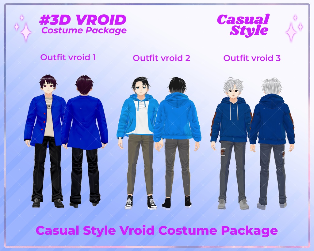 3D VRoid Outfit Pack Casual Style Sleek & Urban Male Fashion for VRoid Models | VRoid Clothes, VRoid Costume, VRoid Fashion
