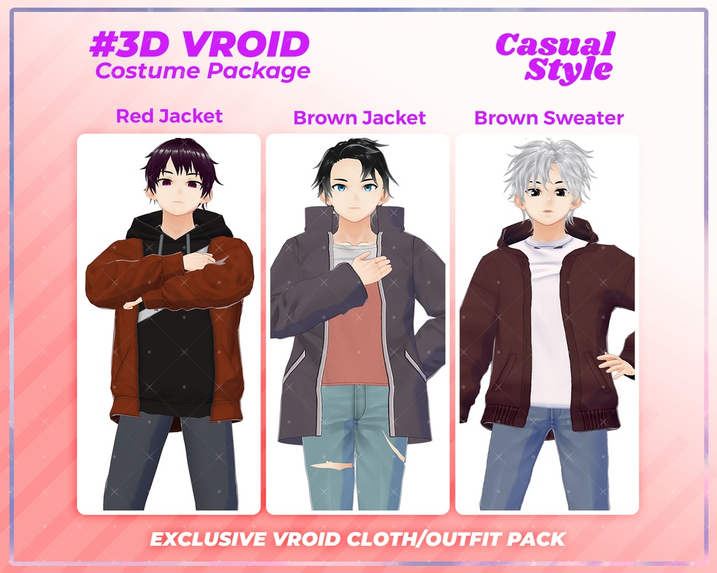 3D VRoid Outfit Pack Casual Style Cozy & Stylish Male Fashion for VRoid Models | VRoid Clothes, VRoid Costume, VRoid Fashion