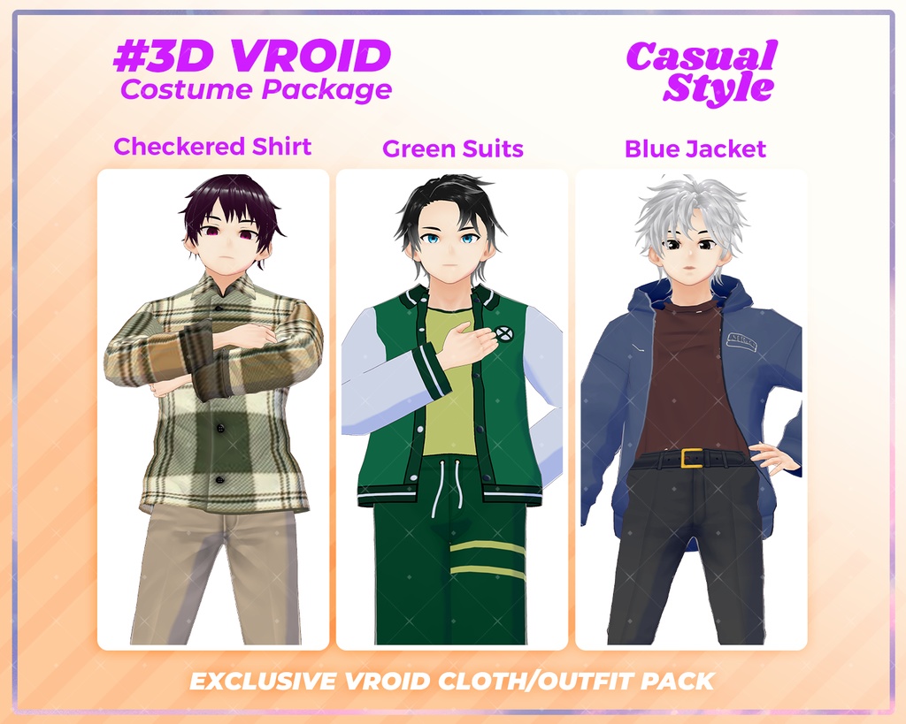 3D VRoid Outfit Pack Casual Style Trendy & Versatile Male Fashion for VRoid Models | VRoid Clothes, VRoid Costume, VRoid Fashion