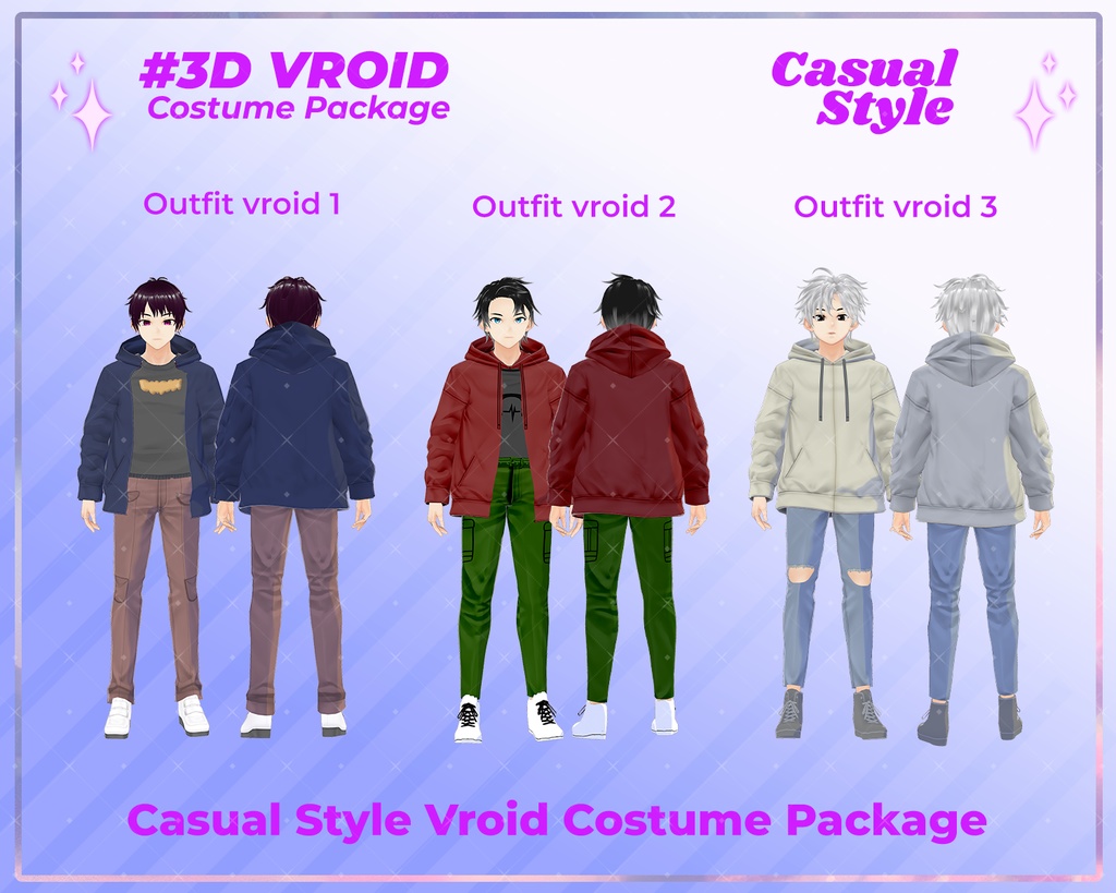 3D VRoid Outfit Pack Casual Style Comfortable & Trendy Hoodies for VRoid Models | VRoid Clothes, VRoid Costume, VRoid Fashion