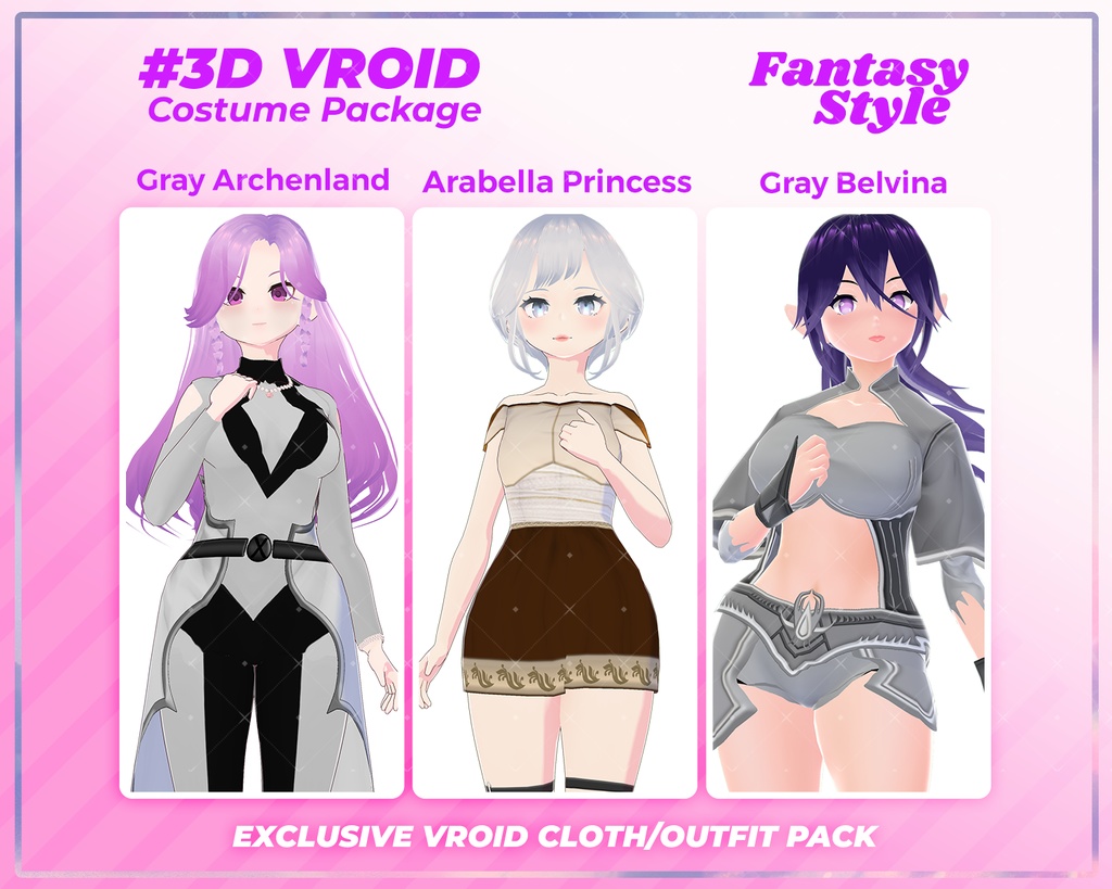 3D VRoid Outfit Pack Fantasy Style Warrior & Royal Princess Attire for VRoid Models | VRoid Clothes, VRoid Costume, VRoid Fashion