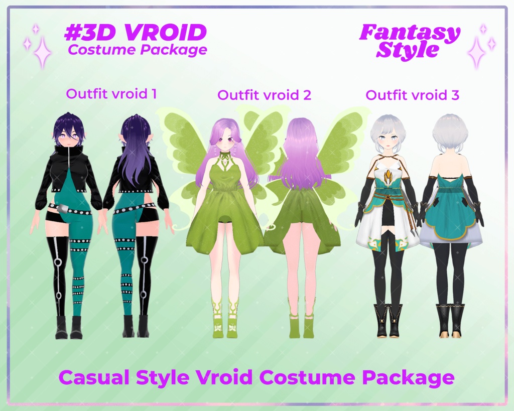 3D VRoid Outfit Pack Fantasy Style Enchanted Warrior & Fairy Costumes for VRoid Models | VRoid Clothes, VRoid Costume, VRoid Fashion