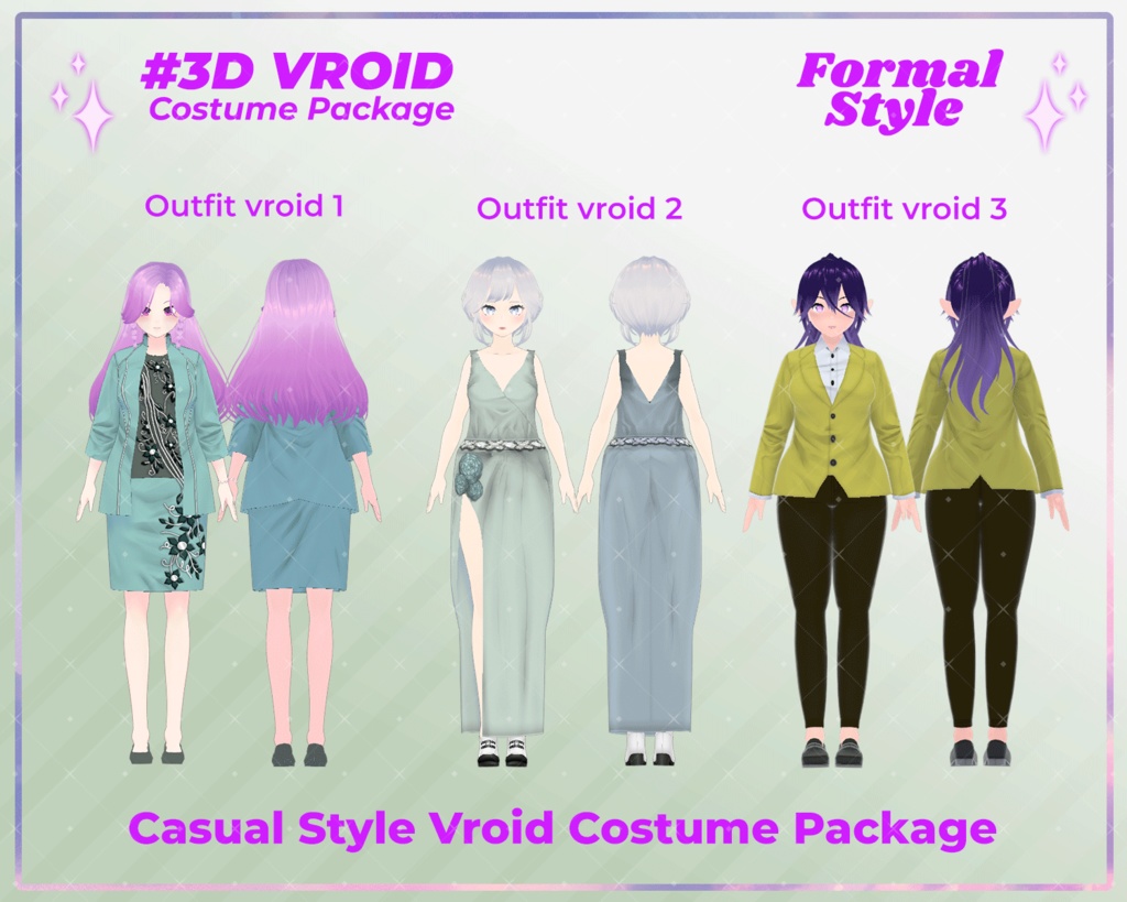 3D VRoid Outfit Pack Formal Style Elegant & Professional Dresses for VRoid Models | VRoid Clothes, VRoid Costume, VRoid Fashion