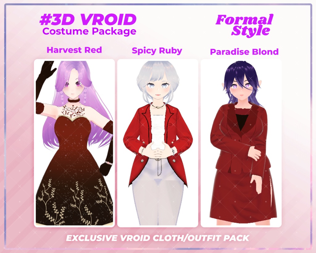 3D VRoid Outfit Pack Formal Style Elegant Red Evening & Business Attire for VRoid Models | VRoid Clothes, VRoid Costume, VRoid Fashion