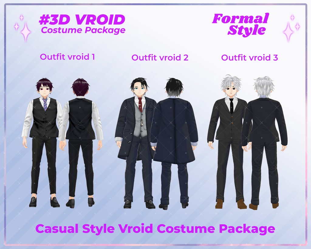 3D VRoid Outfit Pack Classic & Elegant Black Formal Suits for VRoid Models | VRoid Clothes, VRoid Costume, VRoid Fashion