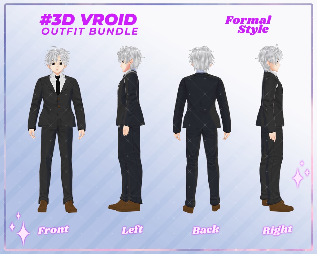 3D VRoid Outfit Pack Classic & Elegant Black Formal Suits for VRoid Models | VRoid Clothes, VRoid Costume, VRoid Fashion