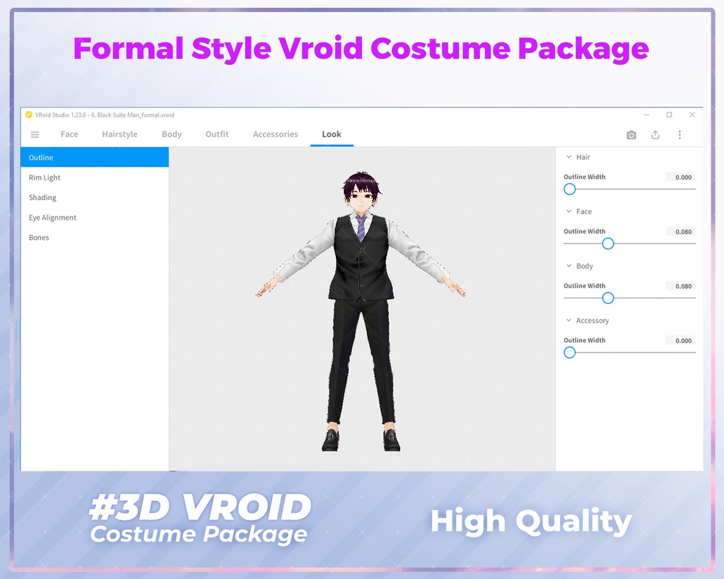3D VRoid Outfit Pack Classic & Elegant Black Formal Suits for VRoid Models | VRoid Clothes, VRoid Costume, VRoid Fashion