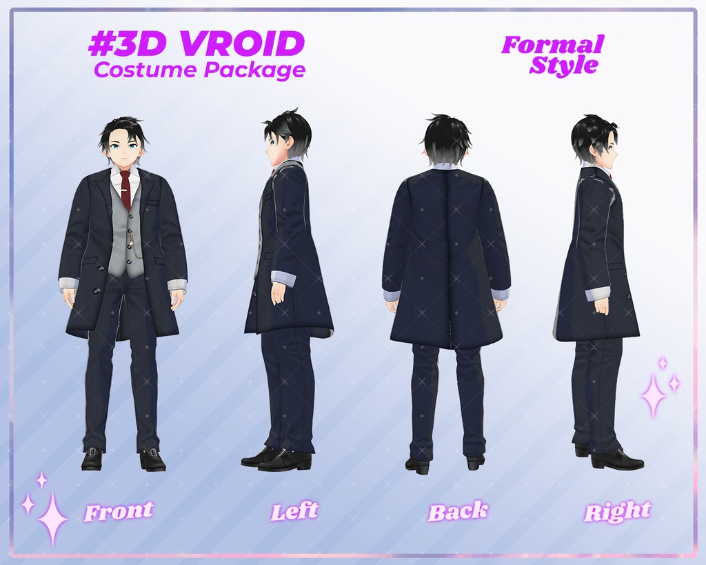 3D VRoid Outfit Pack Classic & Elegant Black Formal Suits for VRoid Models | VRoid Clothes, VRoid Costume, VRoid Fashion