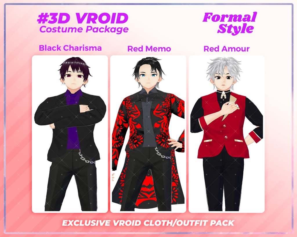 3D VRoid Outfit Pack Bold & Charismatic Red and Black Formal Suits for VRoid Models | VRoid Clothes, VRoid Costume, VRoid Fashion