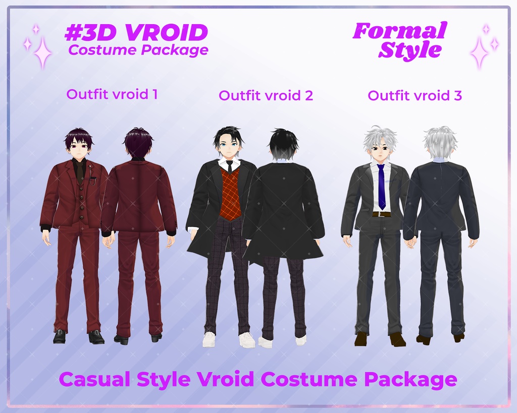 3D VRoid Outfit Pack Classic & Elegant Formal Suits for VRoid Models | VRoid Clothes, VRoid Costume, VRoid Fashion