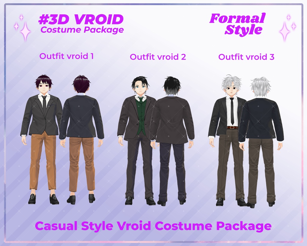 3D VRoid Outfit Pack Classic Formal Suit Collection for VRoid Models | VRoid Clothes, VRoid Business Attire, VRoid Fashion