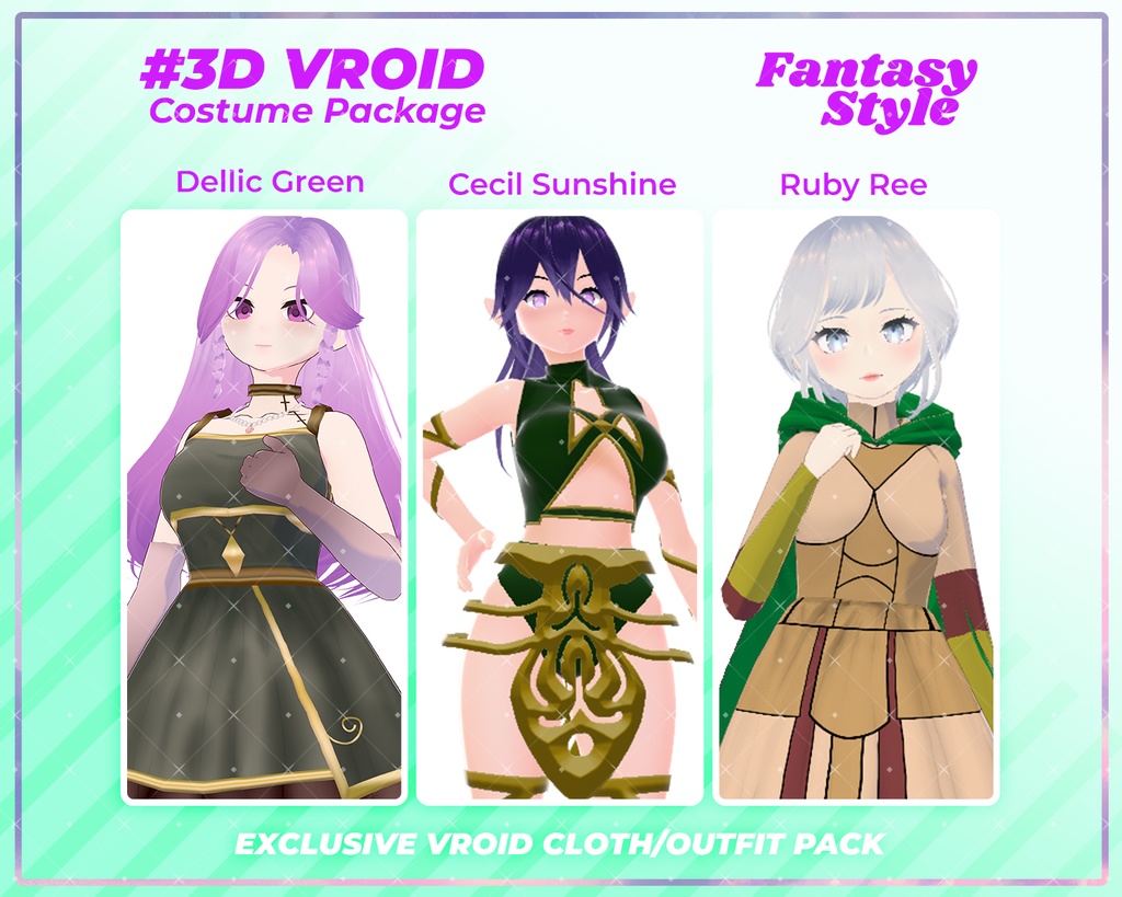 3D VRoid Outfit Pack Mystic Forest Fantasy Attire for VRoid Models | VRoid Clothes, VRoid Costume, VRoid Fantasy Fashion