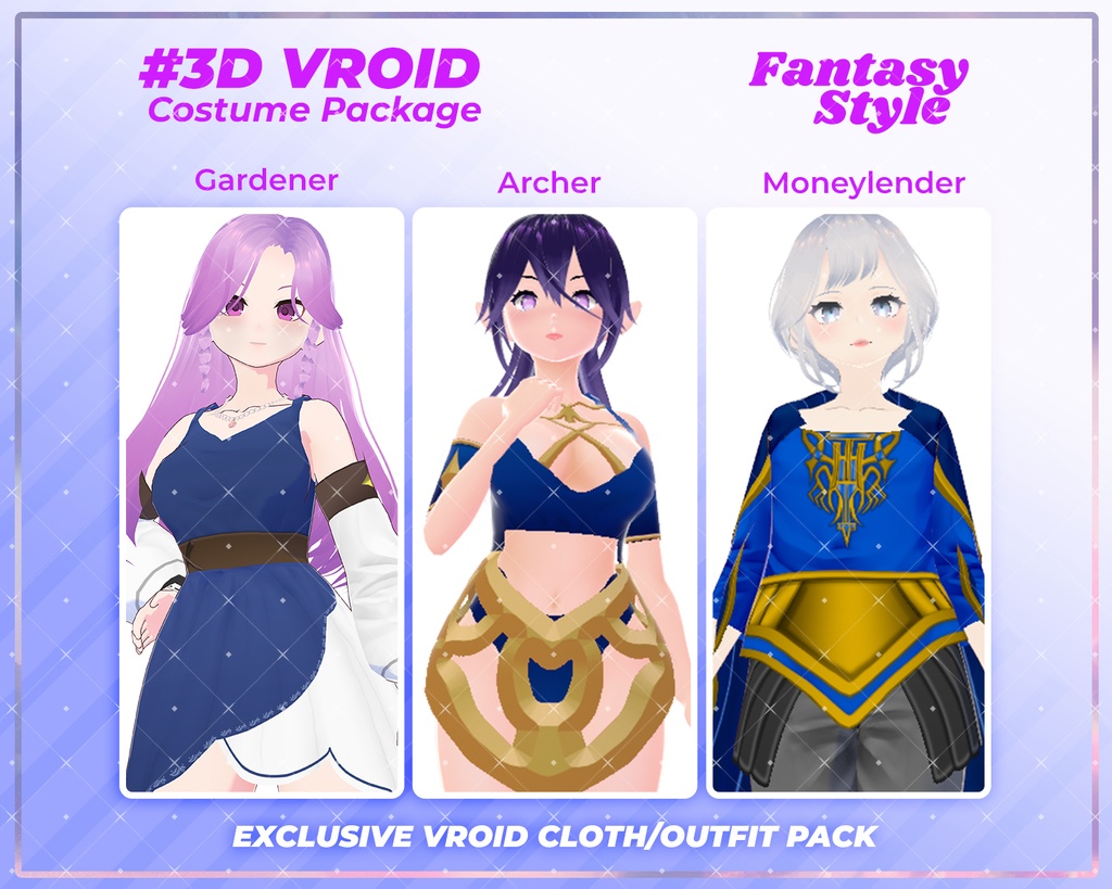 3D VRoid Outfit Pack Medieval Fantasy Attire for VRoid Models | VRoid Clothes, VRoid Costume, VRoid RPG Fashion