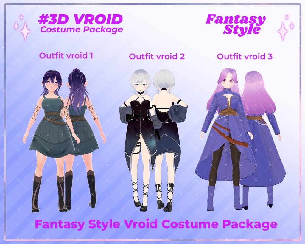 3D VRoid Outfit Pack Mystic Kingdom & Enchanted Dresses for VRoid Models | VRoid Clothes, VRoid Costume, VRoid Fantasy Fashion