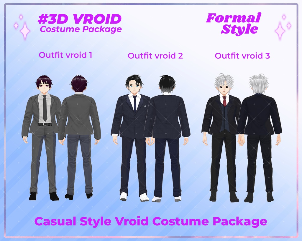 3D VRoid Outfit Pack Elegant & Sophisticated Formal Suits for VRoid Models | VRoid Clothes, VRoid Costume, VRoid Business Fashion