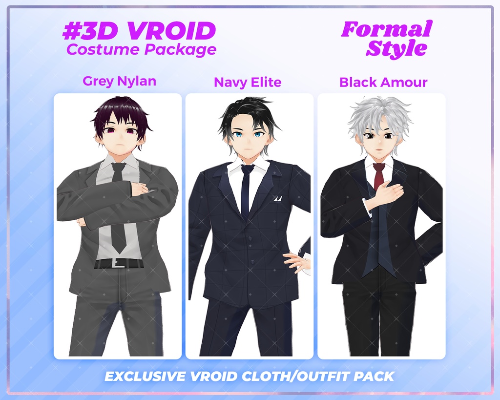3D VRoid Outfit Pack Elegant & Sophisticated Formal Suits for VRoid Models | VRoid Clothes, VRoid Costume, VRoid Business Fashion