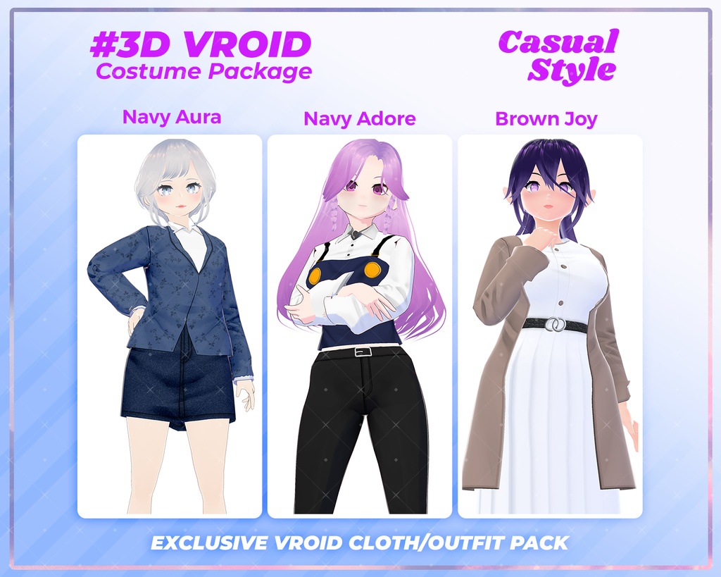 D VRoid Outfit Pack Elegant & Minimalist Casual Fashion for VRoid Models | VRoid Clothes, VRoid Everyday Wear, VRoid Chic Outfi