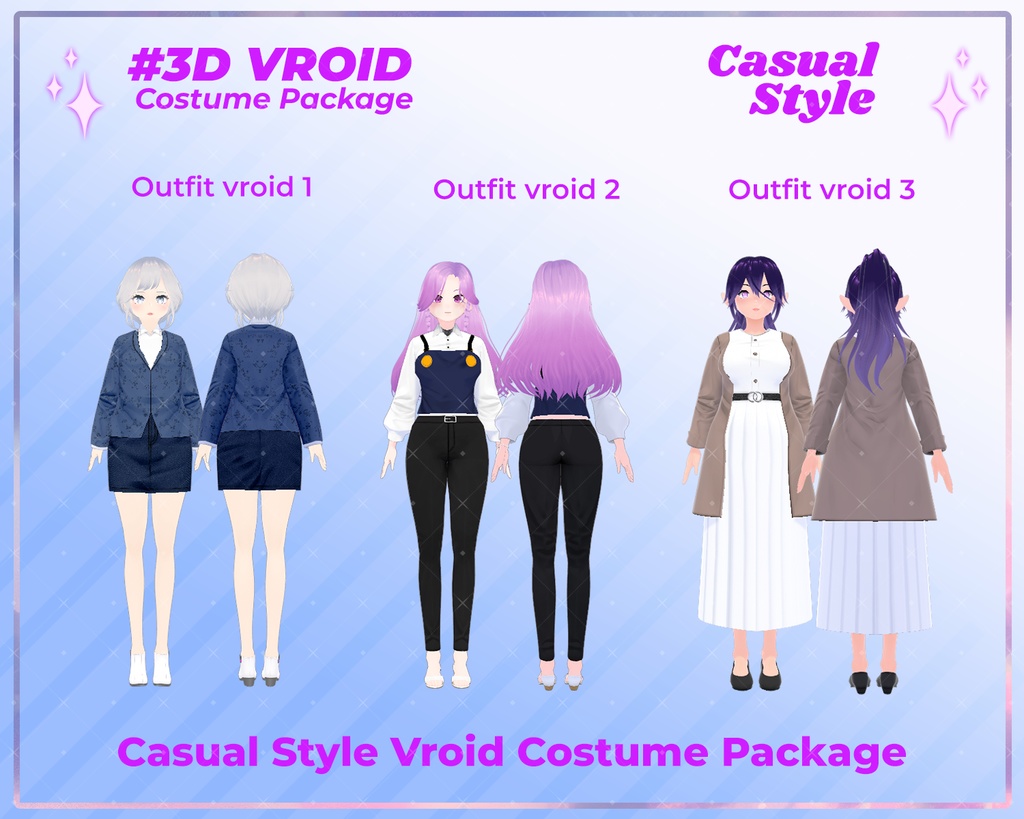 D VRoid Outfit Pack Elegant & Minimalist Casual Fashion for VRoid Models | VRoid Clothes, VRoid Everyday Wear, VRoid Chic Outfi