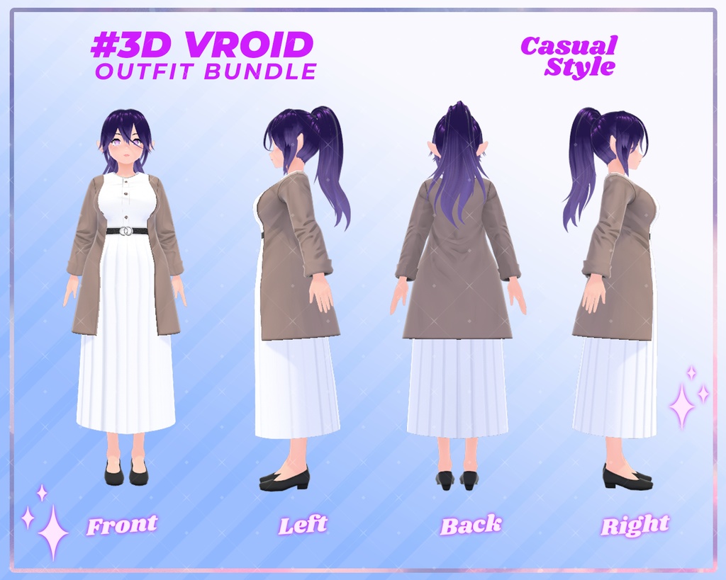 D VRoid Outfit Pack Elegant & Minimalist Casual Fashion for VRoid Models | VRoid Clothes, VRoid Everyday Wear, VRoid Chic Outfi