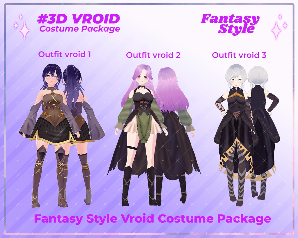 3D VRoid Outfit Pack Enchanted Sorceress & Mystic Fantasy Dresses for VRoid Models | VRoid Clothes, VRoid Magical Fashion, VRoid Fantasy Wear