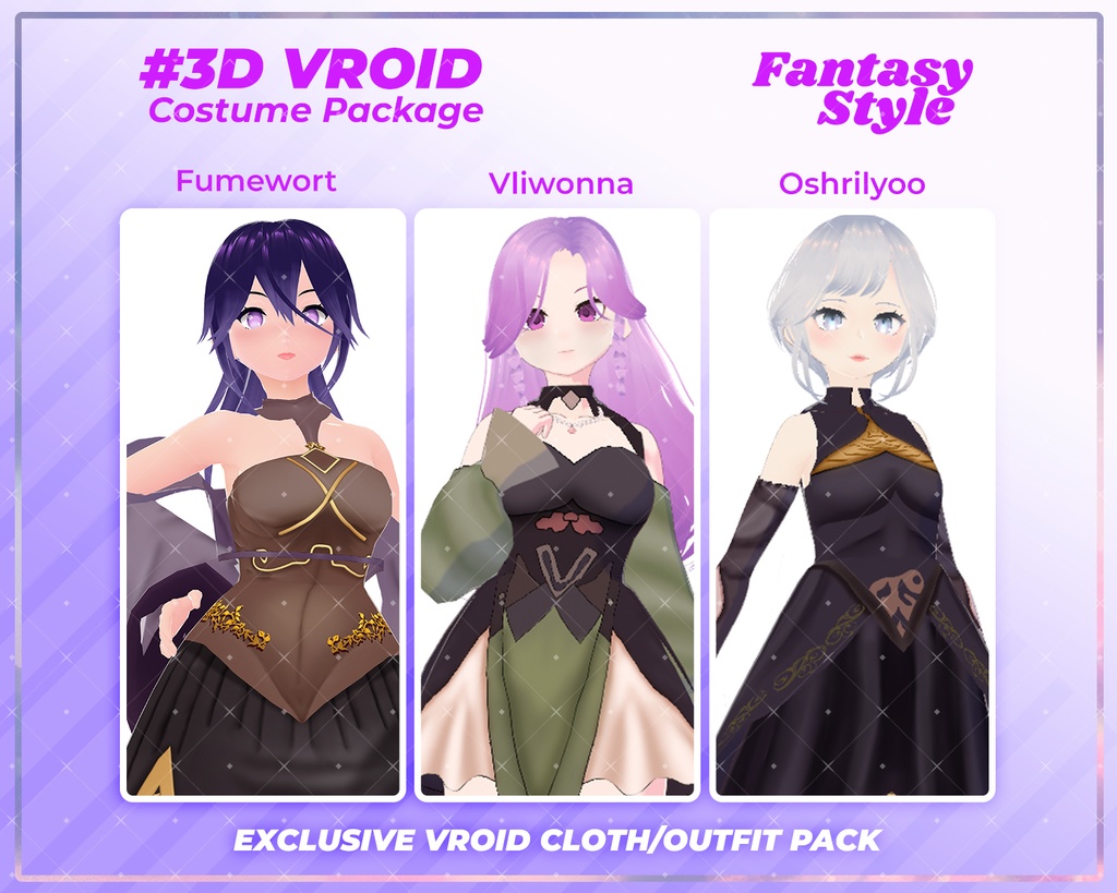 3D VRoid Outfit Pack Enchanted Sorceress & Mystic Fantasy Dresses for VRoid Models | VRoid Clothes, VRoid Magical Fashion, VRoid Fantasy Wear
